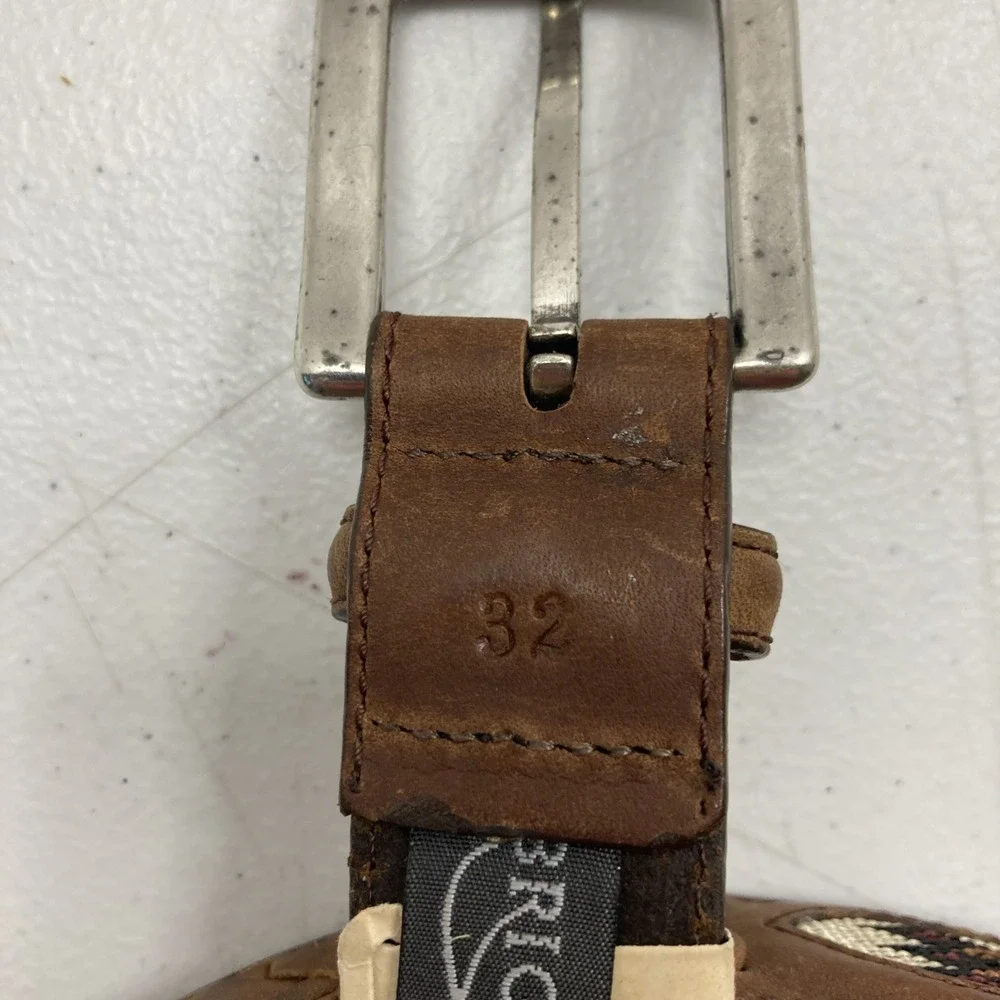 New Brighton Belt Brown Leather Southwestern Woven‎ Inlay Cowboy sz 32
